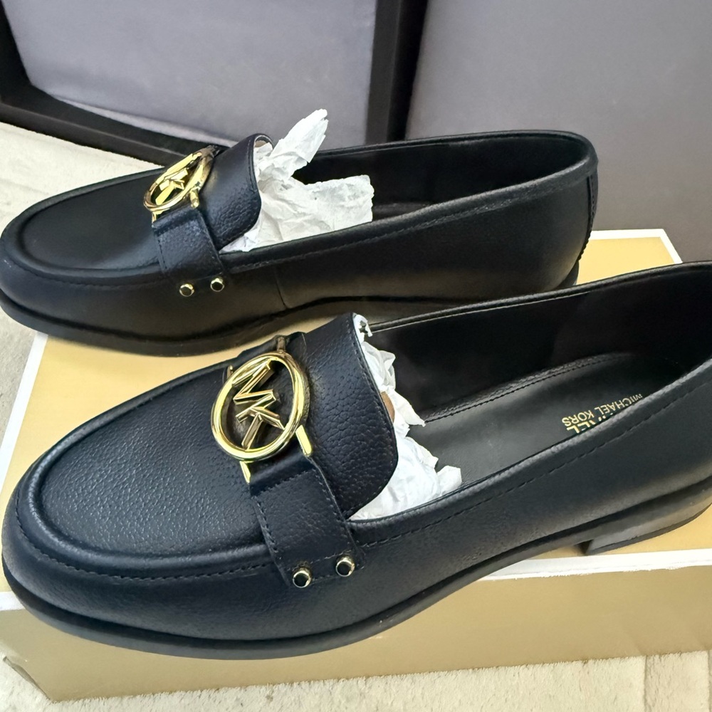 Michael Kors Black Leather Penny Loafers with Gold Hardware (NEW with box) - Picture 5 of 7